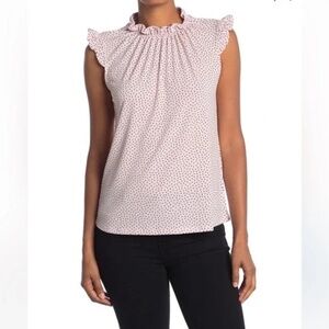 *ADRIANNA PAPELL* Pink x Black Ruffle Neck Fashion Tank Top Size Large